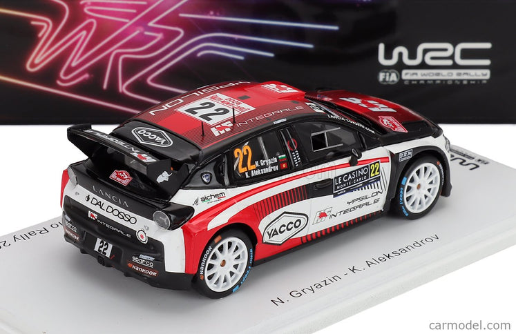 Lancia Ypsilon HF Integrale RALLY2 Team HF Corse N°22 Rally Montecarlo 2026 Nikolay Gryazin - Konstantin Aleksandrov 1:43 Spark Model biela čierna červená