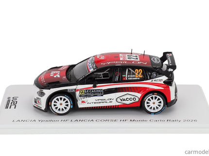 Lancia Ypsilon HF Integrale RALLY2 Team HF Corse N°22 Rally Montecarlo 2026 Nikolay Gryazin - Konstantin Aleksandrov 1:43 Spark Model biela čierna červená