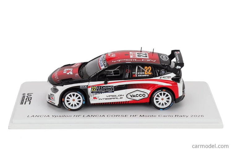 Lancia Ypsilon HF Integrale RALLY2 Team HF Corse N°22 Rally Montecarlo 2026 Nikolay Gryazin - Konstantin Aleksandrov 1:43 Spark Model biela čierna červená