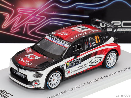 Lancia Ypsilon HF Integrale RALLY2 Team HF Corse N°21 Rally Montecarlo 2026 Yohan Rossel - Arnaud Dunand 1:43 Spark Model biela čierna červená