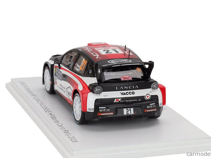 Lancia Ypsilon HF Integrale RALLY2 Team HF Corse N°21 Rally Montecarlo 2026 Yohan Rossel - Arnaud Dunand 1:43 Spark Model biela čierna červená