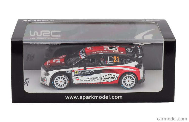 Lancia Ypsilon HF Integrale RALLY2 Team HF Corse N°21 Rally Montecarlo 2026 Yohan Rossel - Arnaud Dunand 1:43 Spark Model biela čierna červená