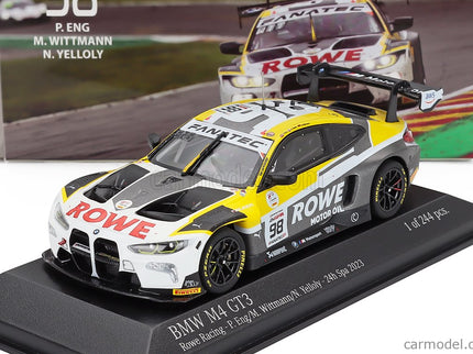 BMW 4-SERIES M4 GT3 Team Rowe Racing N°98 Víťaz 24h Spa 2023 Philipp Eng - Marco Wittmann - Nick Yelloly 1:43 Minichamps biela sivá žltá