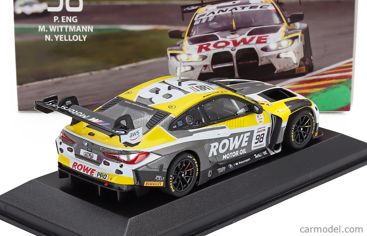 BMW 4-SERIES M4 GT3 Team Rowe Racing N°98 Víťaz 24h Spa 2023 Philipp Eng - Marco Wittmann - Nick Yelloly 1:43 Minichamps biela sivá žltá