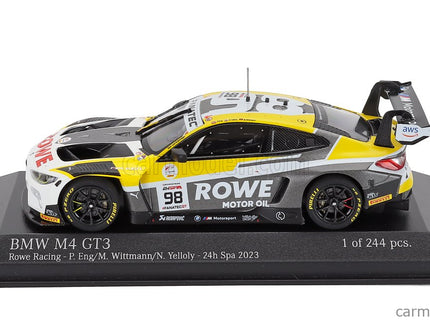 BMW 4-SERIES M4 GT3 Team Rowe Racing N°98 Víťaz 24h Spa 2023 Philipp Eng - Marco Wittmann - Nick Yelloly 1:43 Minichamps biela sivá žltá