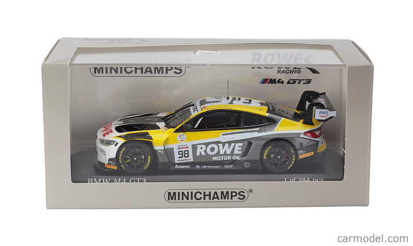 BMW 4-SERIES M4 GT3 Team Rowe Racing N°98 Víťaz 24h Spa 2023 Philipp Eng - Marco Wittmann - Nick Yelloly 1:43 Minichamps biela sivá žltá