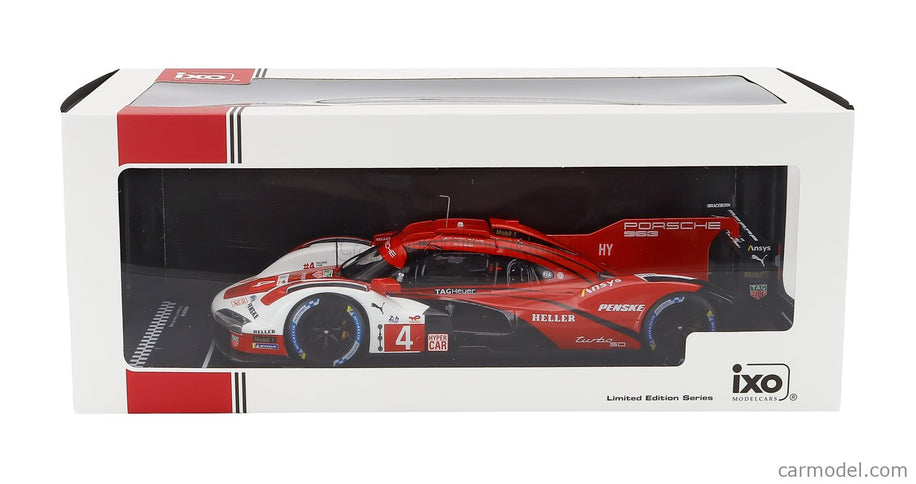Porsche 963 9RD 4.6L Turbo V8 Team Porsche Penske Motorsport N°4 24h Le Mans 2024 Mathieu Jaminet - Felipe Nasr - Nick Tandy 1:18 IXO Models červená biela čierna