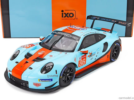 Porsche 911 991 RSR 4.0L Team Gulf Racing N°86 24h Le Mans 2018 Michael Wainwright - Ben Barker - Alex Davison 1:12 IXO Models svetlomodrá oranžová