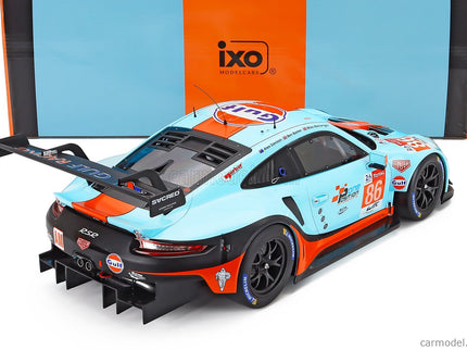 Porsche 911 991 RSR 4.0L Team Gulf Racing N°86 24h Le Mans 2018 Michael Wainwright - Ben Barker - Alex Davison 1:12 IXO Models svetlomodrá oranžová