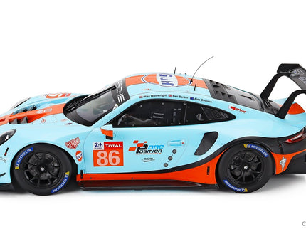 Porsche 911 991 RSR 4.0L Team Gulf Racing N°86 24h Le Mans 2018 Michael Wainwright - Ben Barker - Alex Davison 1:12 IXO Models svetlomodrá oranžová