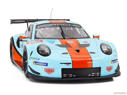 Porsche 911 991 RSR 4.0L Team Gulf Racing N°86 24h Le Mans 2018 Michael Wainwright - Ben Barker - Alex Davison 1:12 IXO Models svetlomodrá oranžová