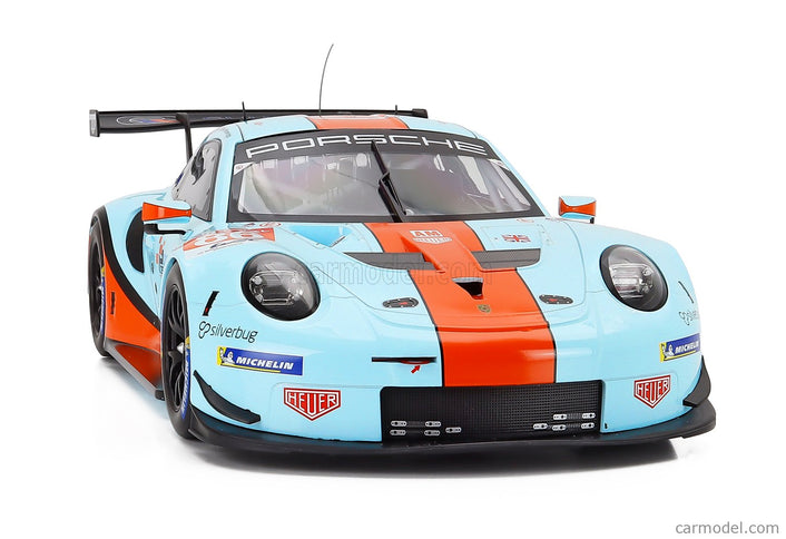 Porsche 911 991 RSR 4.0L Team Gulf Racing N°86 24h Le Mans 2018 Michael Wainwright - Ben Barker - Alex Davison 1:12 IXO Models svetlomodrá oranžová