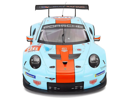 Porsche 911 991 RSR 4.0L Team Gulf Racing N°86 24h Le Mans 2018 Michael Wainwright - Ben Barker - Alex Davison 1:12 IXO Models svetlomodrá oranžová