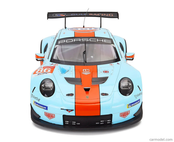 Porsche 911 991 RSR 4.0L Team Gulf Racing N°86 24h Le Mans 2018 Michael Wainwright - Ben Barker - Alex Davison 1:12 IXO Models svetlomodrá oranžová