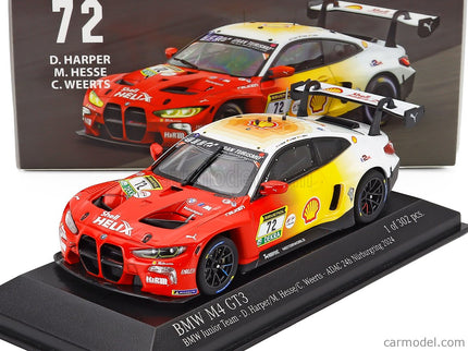 BMW 4-SERIES M4 GT3 3.0L Twin Turbo Team Bmw Rmg N°72 3. Miesto 24h Nurburgring 2024 Dan Harper - Max Hesse - Charles Weerts 1:43 Minichamps červená žltá biela