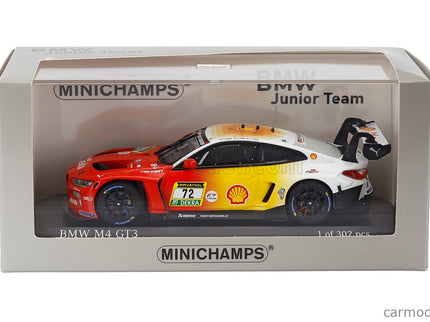 BMW 4-SERIES M4 GT3 3.0L Twin Turbo Team Bmw Rmg N°72 3. Miesto 24h Nurburgring 2024 Dan Harper - Max Hesse - Charles Weerts 1:43 Minichamps červená žltá biela