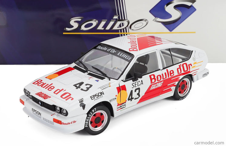ALFA ROMEO Alfetta GTV6 N°43 24h Spa 1985 Bernard De Dryver - Francois Xavier Boucher - Loudwig Boucher 1:18 Solido biela oranžová