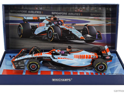 Williams F1 FW45 Team Williams Racing Gulf N°23 Singapore GP 2023 Alexander Albon 1:18 Minichamps svetlomodrá