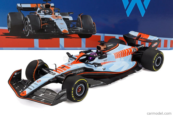 Williams F1 FW45 Team Williams Racing Gulf N°23 Singapore GP 2023 Alexander Albon 1:18 Minichamps svetlomodrá