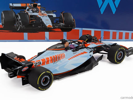 Williams F1 FW45 Team Williams Racing Gulf N°23 Singapore GP 2023 Alexander Albon 1:18 Minichamps svetlomodrá