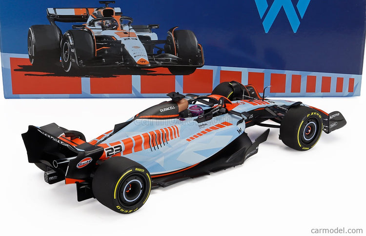 Williams F1 FW45 Team Williams Racing Gulf N°23 Singapore GP 2023 Alexander Albon 1:18 Minichamps svetlomodrá