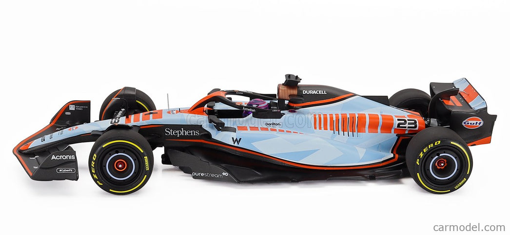 Williams F1 FW45 Team Williams Racing Gulf N°23 Singapore GP 2023 Alexander Albon 1:18 Minichamps svetlomodrá