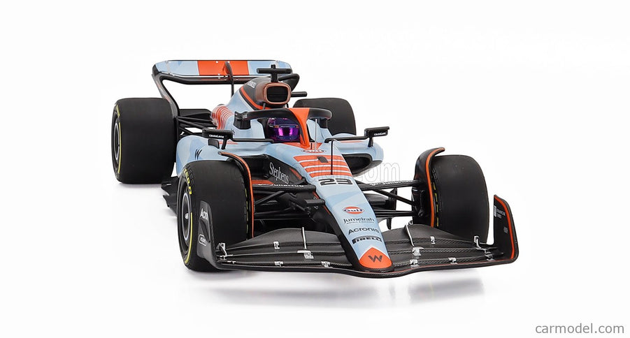 Williams F1 FW45 Team Williams Racing Gulf N°23 Singapore GP 2023 Alexander Albon 1:18 Minichamps svetlomodrá