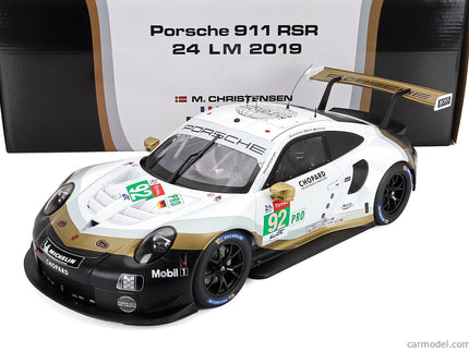 Porsche 911 991 RSR 4.0L Team Porsche N°92 24h Le Mans 2019 Michael Christensen - Kevin Estre - Laurens Vanthoor 1:12 IXO Models biela čierna zlatá