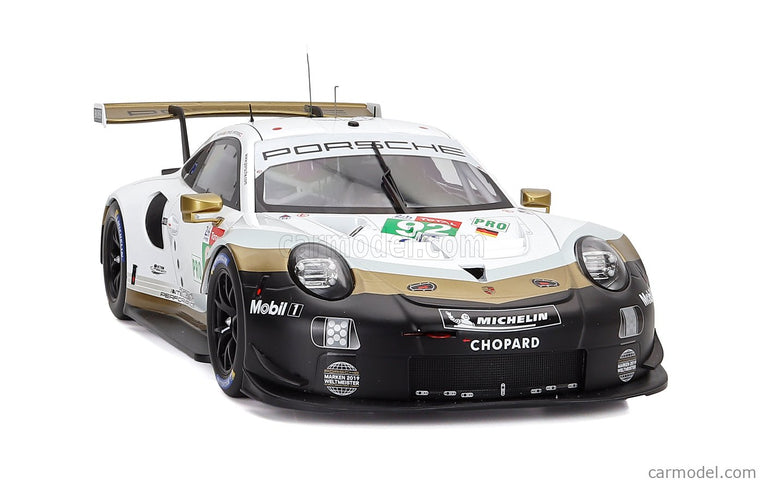 Porsche 911 991 RSR 4.0L Team Porsche N°92 24h Le Mans 2019 Michael Christensen - Kevin Estre - Laurens Vanthoor 1:12 IXO Models biela čierna zlatá