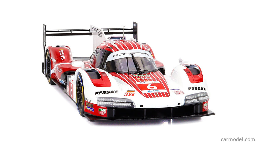 Porsche 963 9RD 4.6L Turbo V8 Team Porsche Penske Motorsport N°6 4. Miesto 24h Le Mans (pole Position) 2024 Kevin Estre - Andre Lotterer - Laurens Vanthoor 1:18 IXO Models červená biela čierna