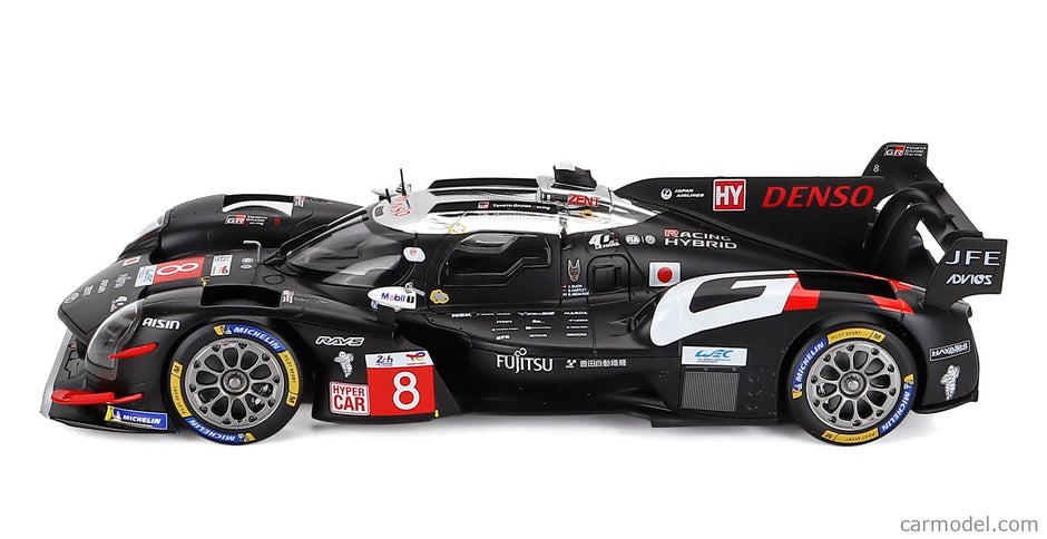 Toyota GR010 3.5L V6 Twin Turbo Hybrid Team Gazoo Racing N°8 24h Le Mans 2025 Sebastian Buemi - Brendon Hartley - Ryo Hirakawa 1:18 IXO Models čierna biela