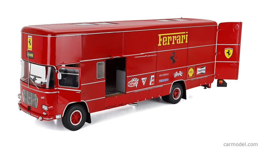 Om Fiat 150 Rolfo Nákladiak Team Scuderia Ferrari Car Transporter 24h Le Mans 70s Version 2-ASSI 1966 1:18 Werk83 červená