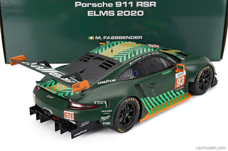 Porsche 911 991 RSR Team Proton Competition Racing N°93 Elms (european Le Mans Series) 2020 Michael Fassbender - Felipe Fernandez Laser - Richard Lietz 1:12 IXO Models matná zelená