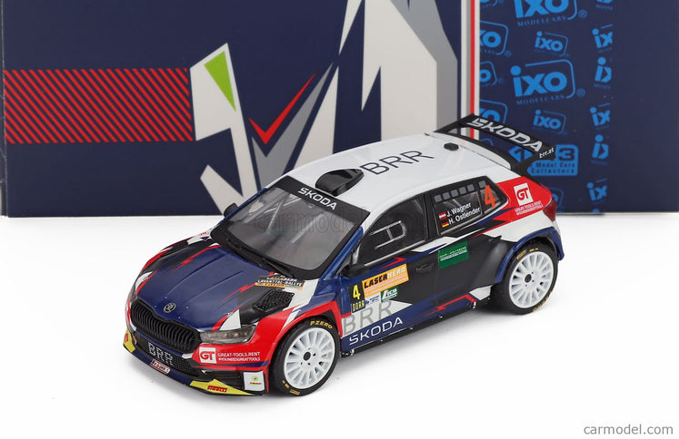 Skoda Fabia RALLY2 EVO N°4 2. Miesto Rally Laser Hero Lavanttal 2024 Julian Wagner - Hanna Ostlender 1:43 IXO Models biela modrá čierna