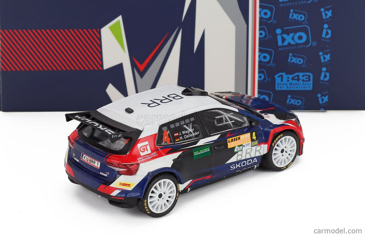Skoda Fabia RALLY2 EVO N°4 2. Miesto Rally Laser Hero Lavanttal 2024 Julian Wagner - Hanna Ostlender 1:43 IXO Models biela modrá čierna