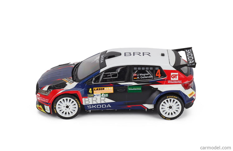 Skoda Fabia RALLY2 EVO N°4 2. Miesto Rally Laser Hero Lavanttal 2024 Julian Wagner - Hanna Ostlender 1:43 IXO Models biela modrá čierna
