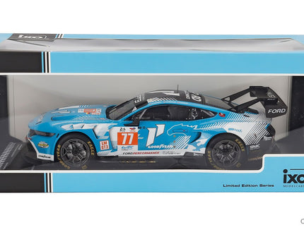 Ford Mustang GT3 Coyote 5.4L V8 Team Proton Competition N°77 24h Le Mans 2024 Ben Barker - Zacharie Robichon - Ryan Hardwick 1:18 IXO Models svetlomodrá biela čierna