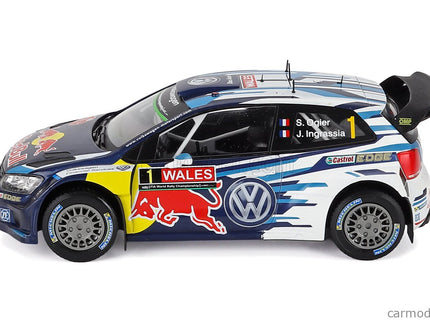 Volkswagen Polo WRC Team Volkswagen Motorsport Red Bull N°1 Víťaz Rally Wales GB 2015 Sebastien Ogier - Julien Ingrassia 1:18 Edicola biela modrá