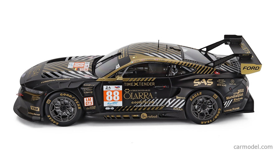Ford Mustang GT3 Coyote 5.4L V8 Team Proton Competition N°88 3. Miesto LMGT3 Class 24h Le Mans 2024 Giorgio Roda - Mikkel Overgaard Pedersen - Dennis Olsen 1:18 IXO Models čierna zlatá