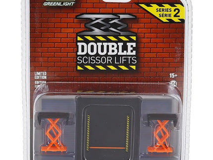 Accessories Garage Set Officina - Ponte Sollevatore Auto - Automotive Double Scissor Lift 1:64 Greenlight oranžová čierna