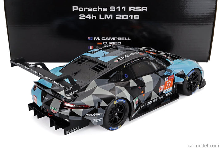 Porsche 911 991 RSR Team Dempsey Proton Racing N°77 Víťaz Lmgte AM 24h Le Mans 2018 Matt Campbell - Christian Ried - Julien Andlauer 1:12 IXO Models sivá svetlomodrá