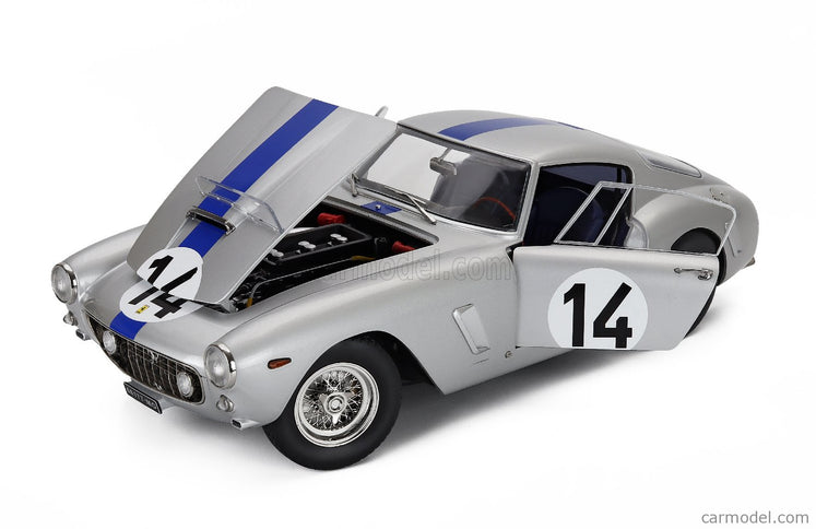 Ferrari 250GT Swb 3.0L V12 Coupe Team Noblet N°14 3. Miesto 24h Le Mans 1961 Pierre Noblet - Jean Guichet 1:12 KK Scale strieborná modrá