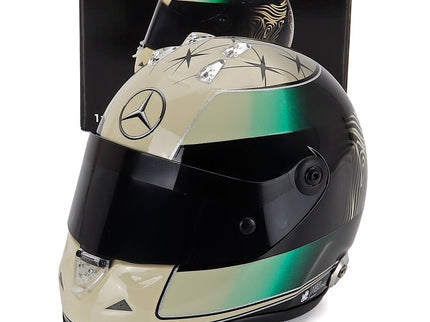 Schuberth Helmet Helma F1 Mick Schumacher Team AMG Petronas Motorsport N°47 (third Pilot) Sezóna 2024 1:2 Mini Helmet zlatá zelená čierna