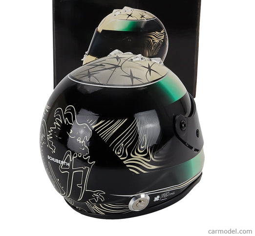 Schuberth Helmet Helma F1 Mick Schumacher Team AMG Petronas Motorsport N°47 (third Pilot) Sezóna 2024 1:2 Mini Helmet zlatá zelená čierna