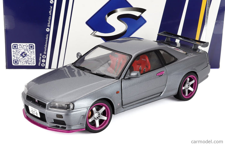 Nissan Skyline GT-R (BNR34) Coupe 1999 1:18 Solido sivá