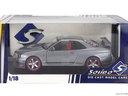 Nissan Skyline GT-R (BNR34) Coupe 1999 1:18 Solido sivá