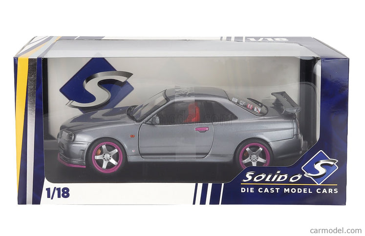 Nissan Skyline GT-R (BNR34) Coupe 1999 1:18 Solido sivá