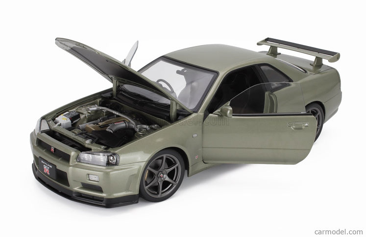 Nissan Skyline GT-R (R34) V-Spec Nur 2001 - Cerchi Oem - Oem Disky 1:12 KK Scale zelená metalická