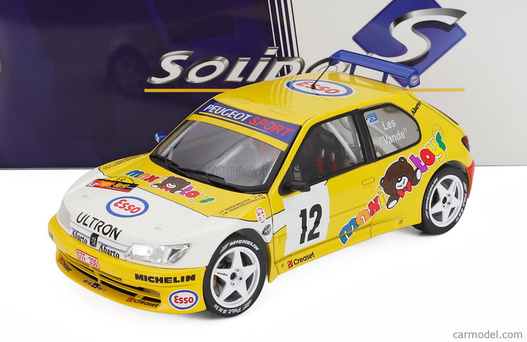 Peugeot 306 Maxi N°12 Rally Condroz 1997 Jean Pierre Van De Wauver - Jean Van Der Schueren 1:18 Solido žltá biela