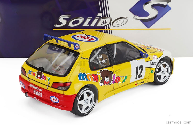 Peugeot 306 Maxi N°12 Rally Condroz 1997 Jean Pierre Van De Wauver - Jean Van Der Schueren 1:18 Solido žltá biela